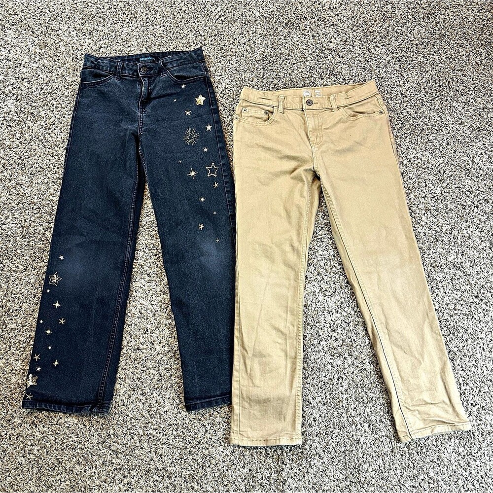 Thereabouts & Wonder Nation Girls Sz 14 Black Star/Moon Sequin & khaki Jeans